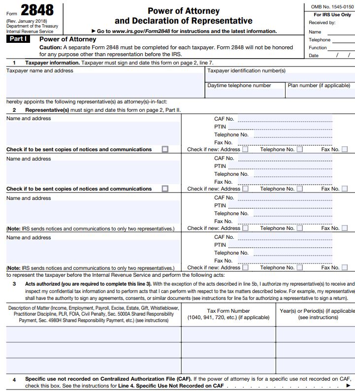 IRS Form 2848 Printable