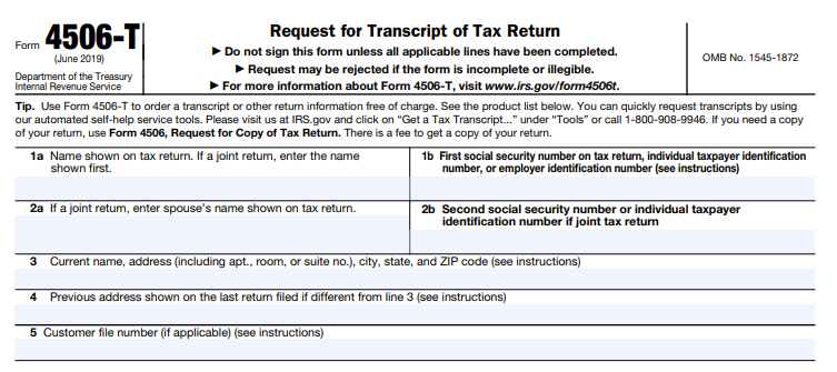 IRS Form 4506-t