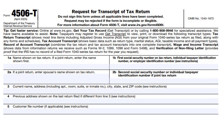 form 4506-t