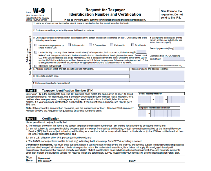 IRS W-9 form