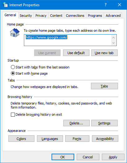 Internet Options
