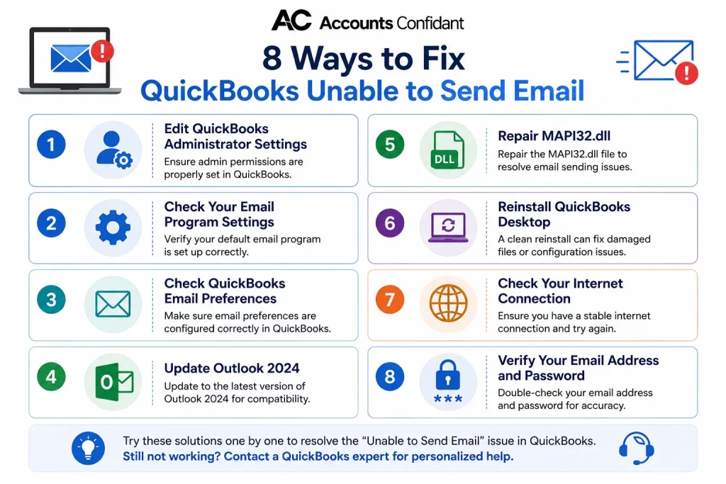 8 Ways to Fix QuickBooks Email Issues