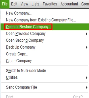 File - Open or Restore Company in QuickBooks