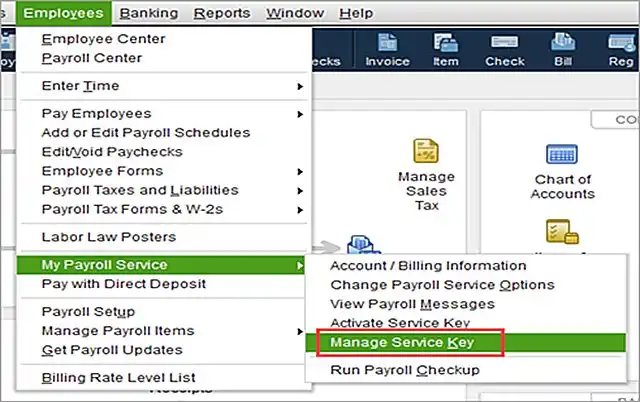 Manage Service Key in QuickBooks Desktop