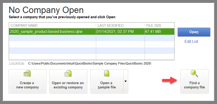 No Company Open in QuickBooks
