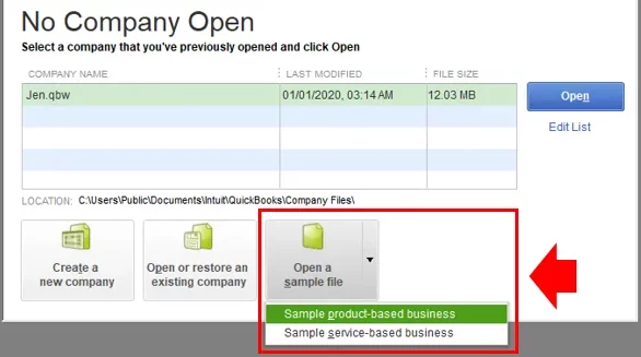 Open a Sample Company File
