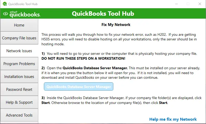 QuickBooks Database Server Manager in Tool Hub