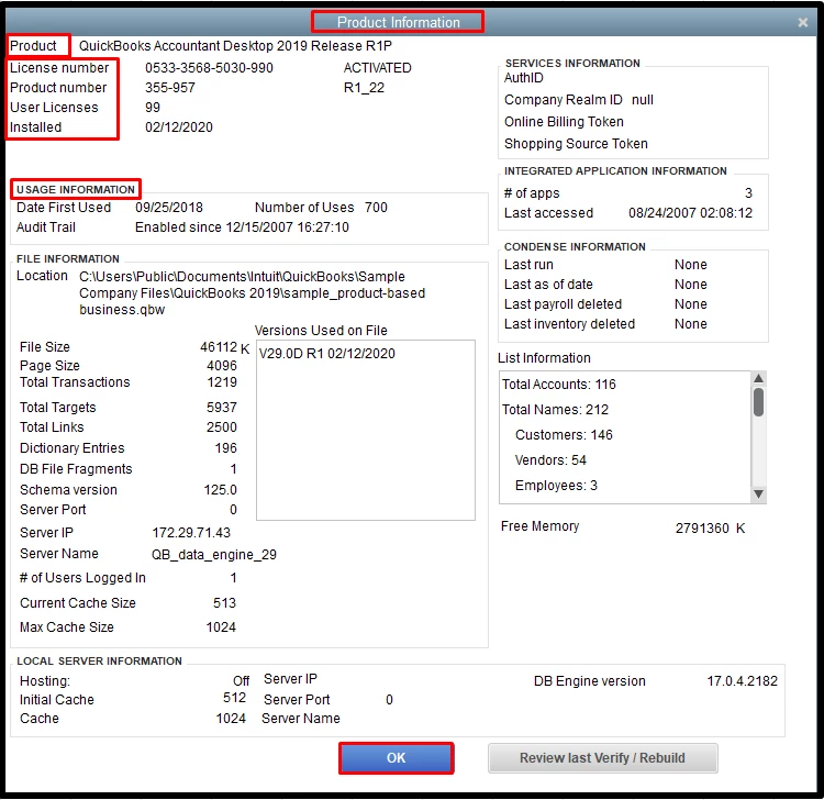 press F2 to open the Product Information window in QuickBooks