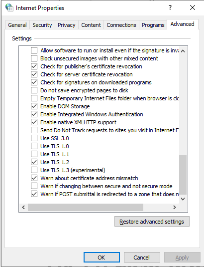 Enable TLS 1.2