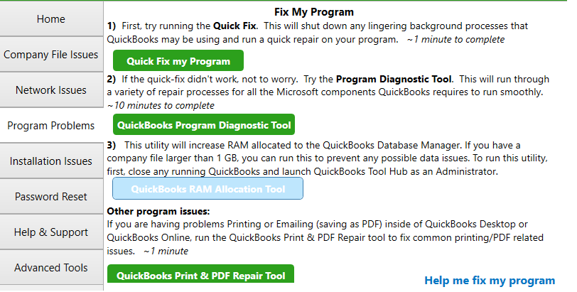 QuickBooks RAM Allocation Tool