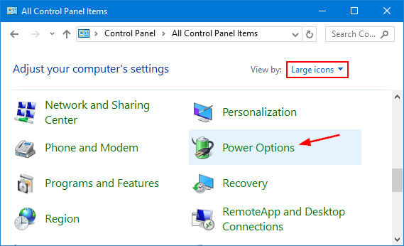 Power Options in Control Panel
