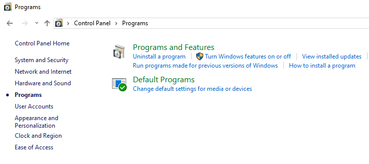 Programs and Features
