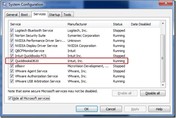 QuickBooksDBXX in Service