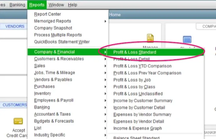 QuickBooks Report Menu