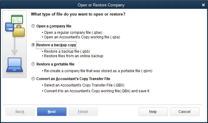 Restore a backup copy