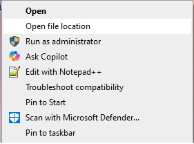 Right-click the QuickBooks shortcut and select Open file location