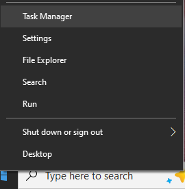 Right-click the Windows Start button and open Task Manager
