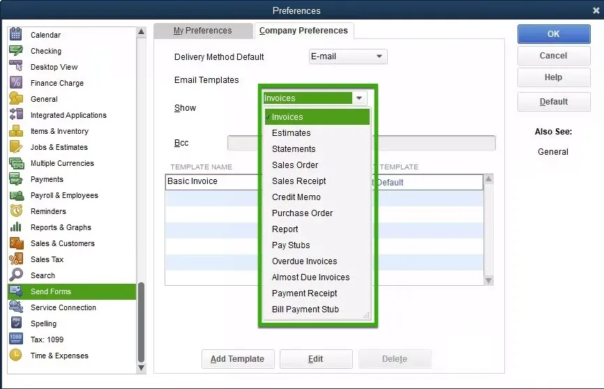 Send Forms in QuickBooks