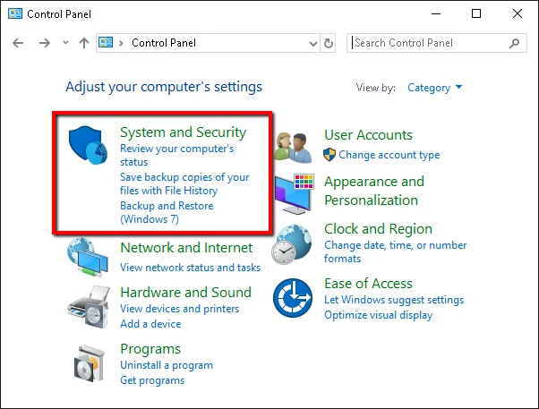 System and Security in Control Panel